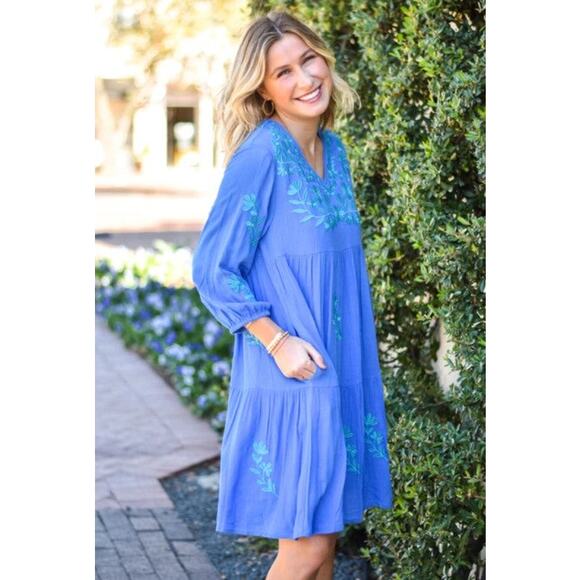 New J. Marie Blue Floral The Madeline Embroidered Mini Dress Size XS - Picture 1 of 7